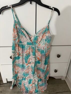 Tropical Leaf Print Spaghetti Strap Dress